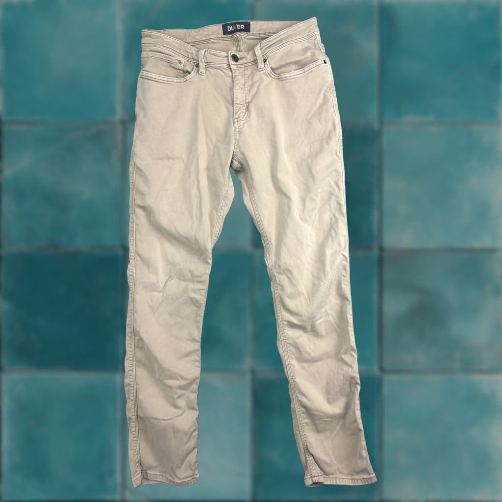 Vintage DU/ER Pants Mens 33x32 Beige Slim Fit Stretch Chino 5 Pocket Casual Tapered Leg Size US 33 - 1 Thumbnail