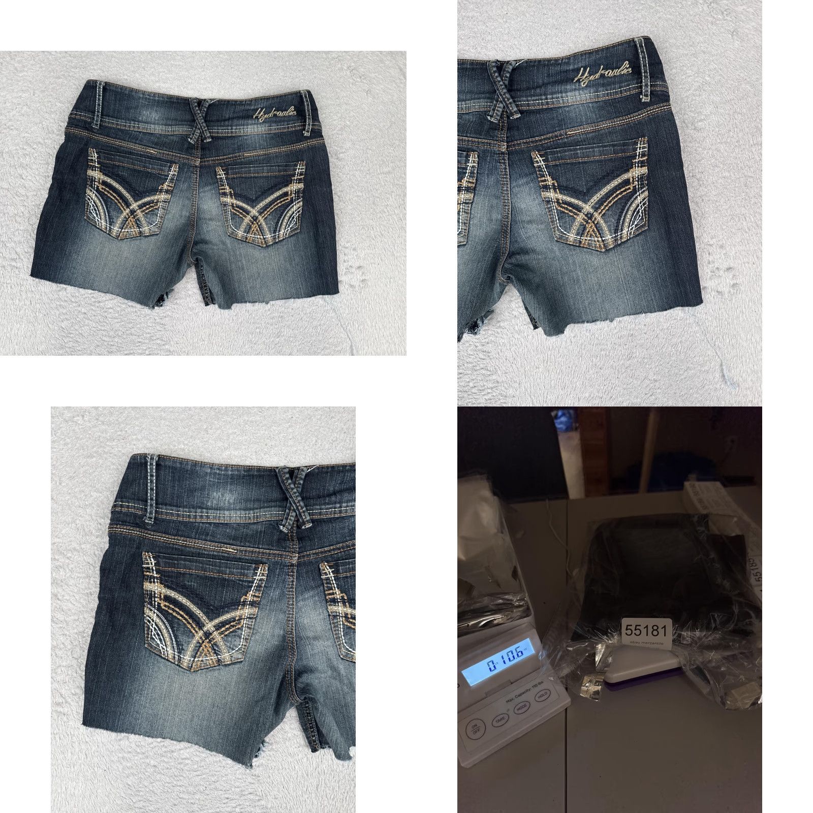 Denime HYDRAULIC Denim Shorts Cut-Off 32x5 Juniors 13/14 Blue Embroidered 5-Pocket Raw Hem Zip Front Waist Logo, Casual, Spring Summer, Women, Junior Size 14 Size 36" / US 14 / IT 50 - 9 Thumbnail