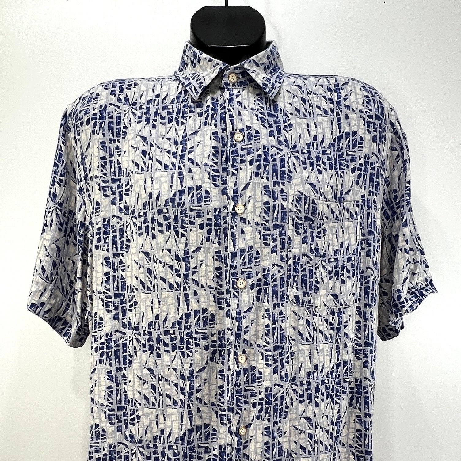 Tasso Elba Tasso Elba Island Silk & Linen Printed Button Up Shirt Blue Size US XL / EU 56 / 4 - 2 Thumbnail