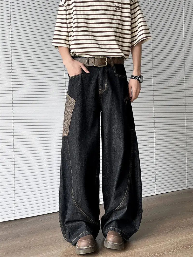 Japanese Brand Retro loose wide leg patchwork jeans Size US 32 / EU 48 - 1 Thumbnail