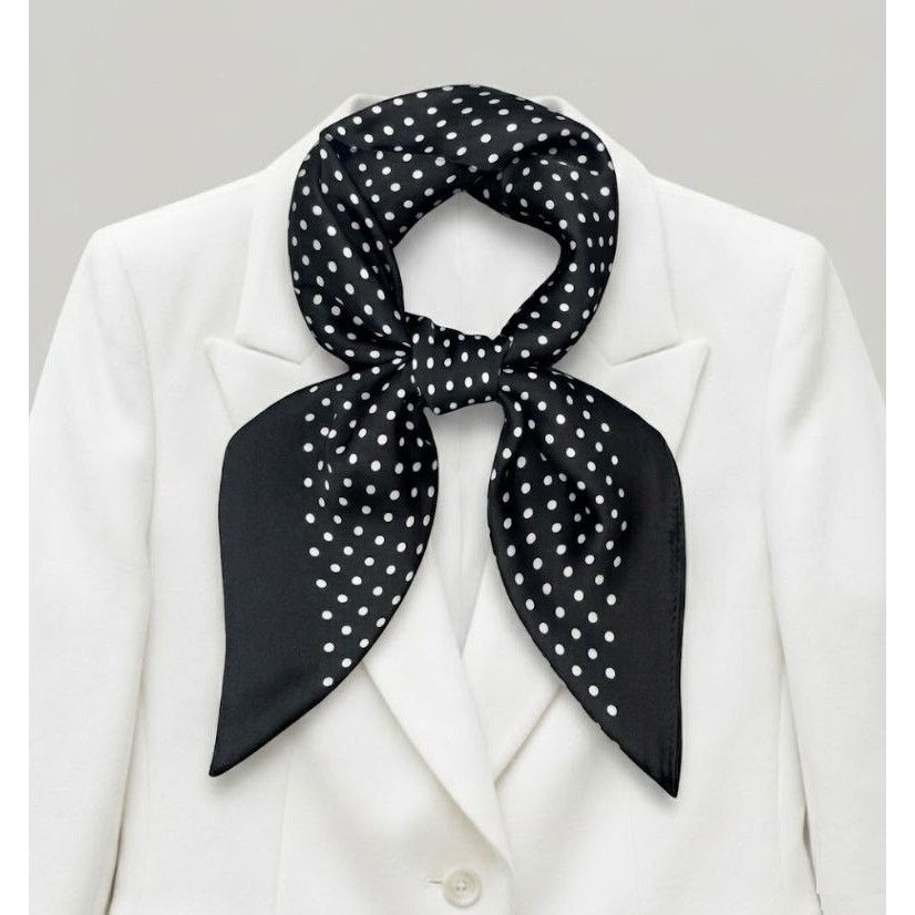 Other ✨Luxury Elegant Silky Soft Scarf Black White Polka Dot Squar Size ONE SIZE - 1 Thumbnail
