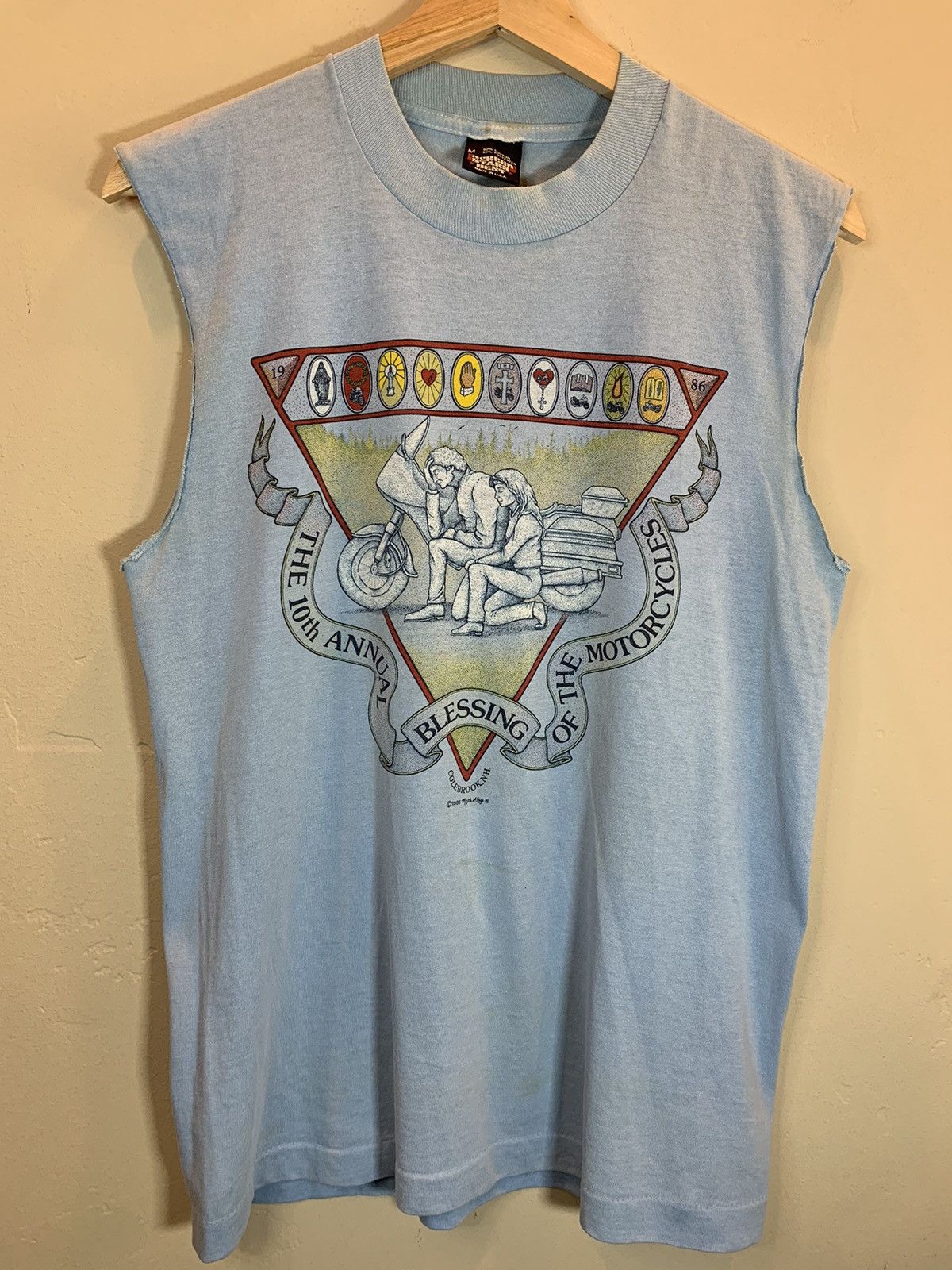Vintage *RARE* Vintage 80s Blessing Of The Motorcycles Jesus Shirt Size US M / EU 48-50 / 2 - 1 Thumbnail