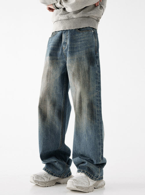 Japanese Brand × Jean High street versatile wide leg distressed men's jeans Size US 32 / EU 48 - 1 Thumbnail