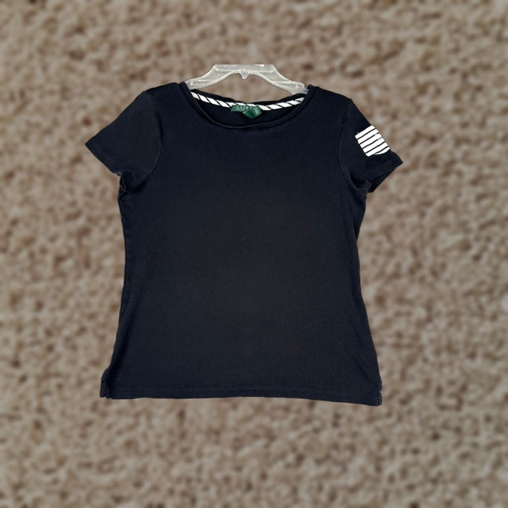 Ralph Lauren Lauren Ralph Lauren Shirt Women Large Black Crew Neck Short Sleeve Cotton Logo Sports Womens Size L / US 10 / IT 46 - 1 Thumbnail