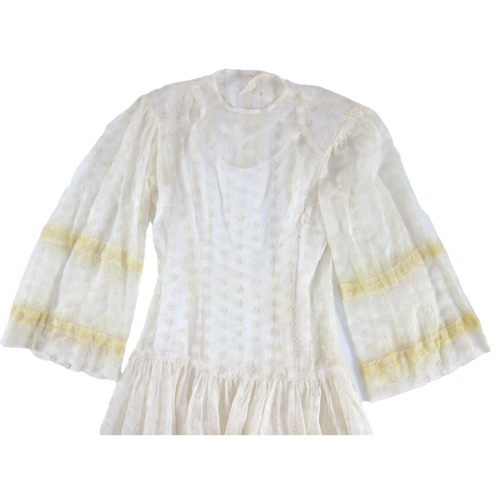 Vintage Vtg Handmade Ivory Lace Button Down Long Flare Sleeve Victorian Wedding Dress Small Size ONE SIZE - 3 Thumbnail