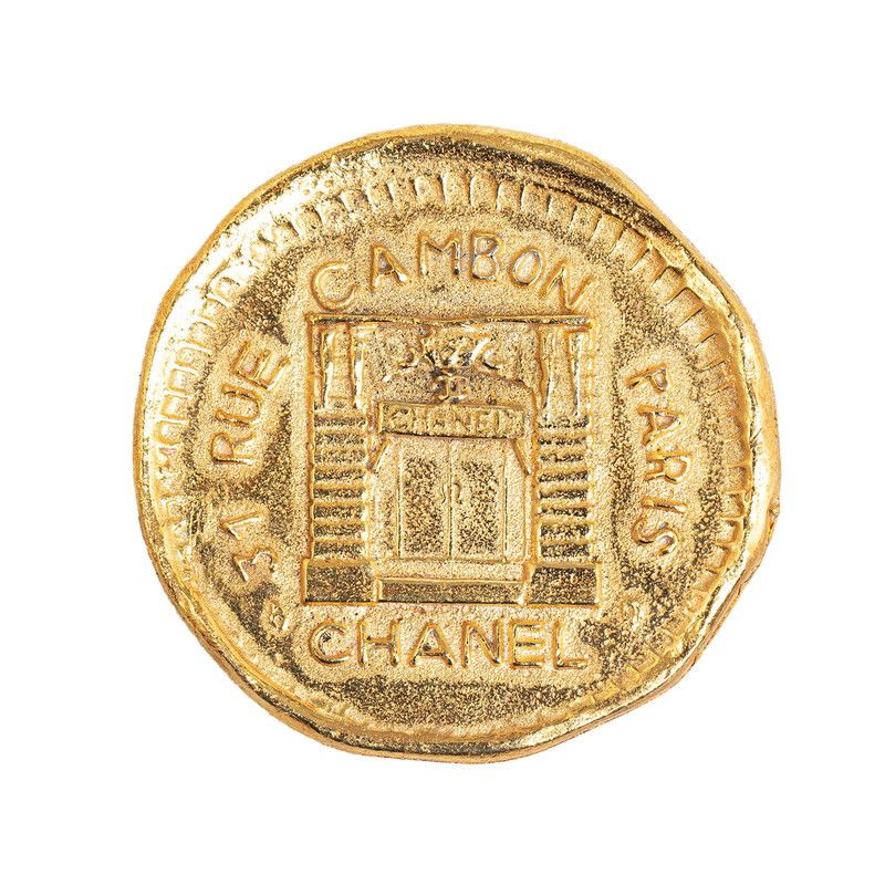 image of Chanel Cambon Coin Brooch in Gold, Women's