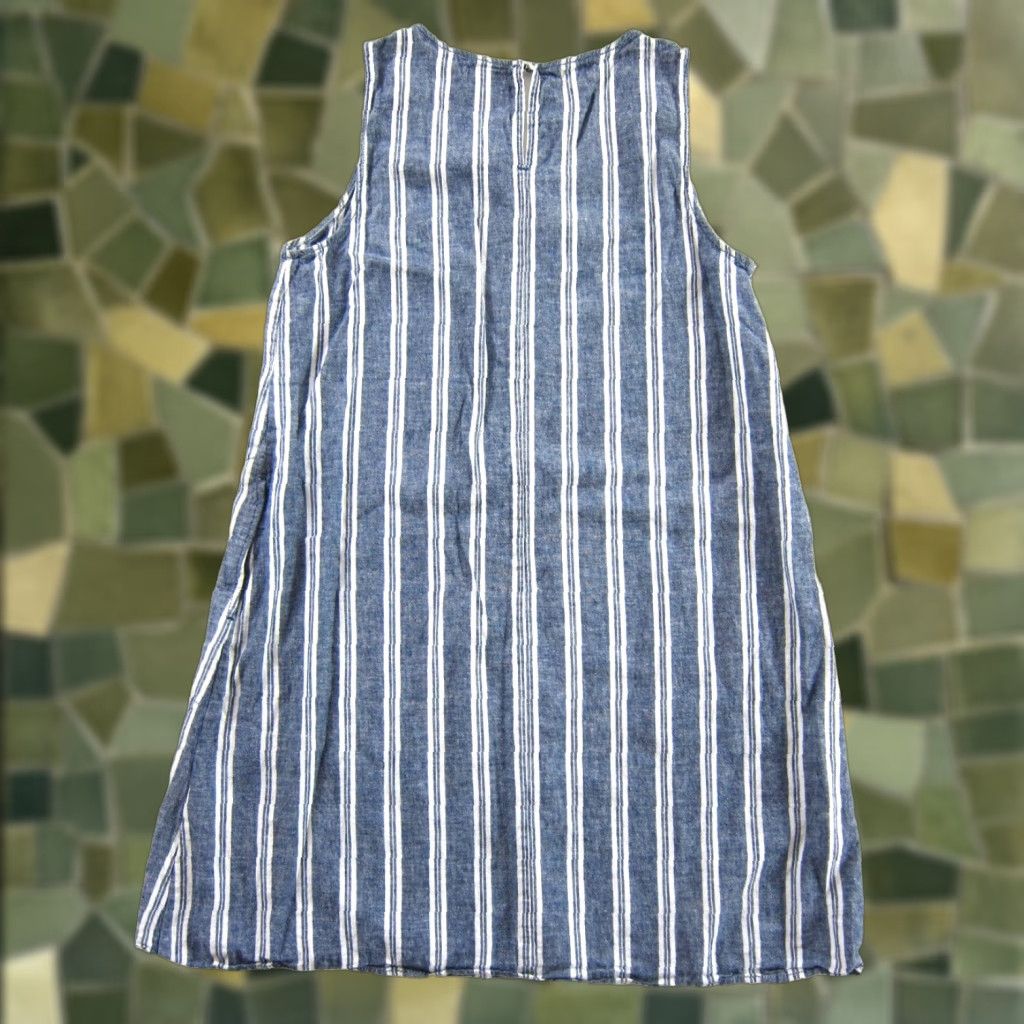 Vintage Max Studio Shirt Tank Dress M Blue Linen Cotton Stripe Pocket Tunic/Shift/Kaftan Style 80s 90s Boho Floral Pattern Women Size M / US 6-8 / IT 42-44 - 1 Thumbnail
