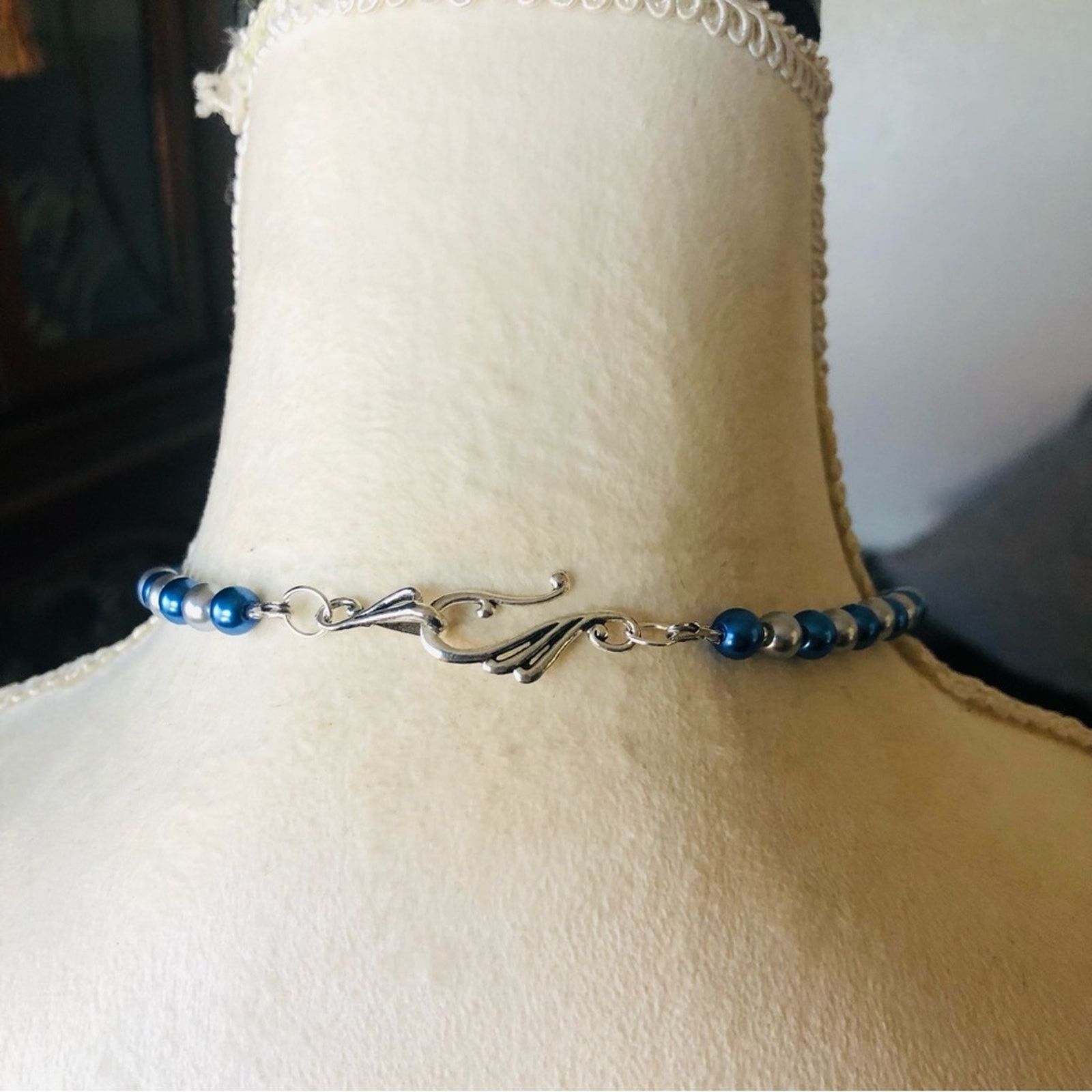 Handmade Handcrafted repurpose large blue chalcedony Pearl necklace Size ONE SIZE - 7 Thumbnail