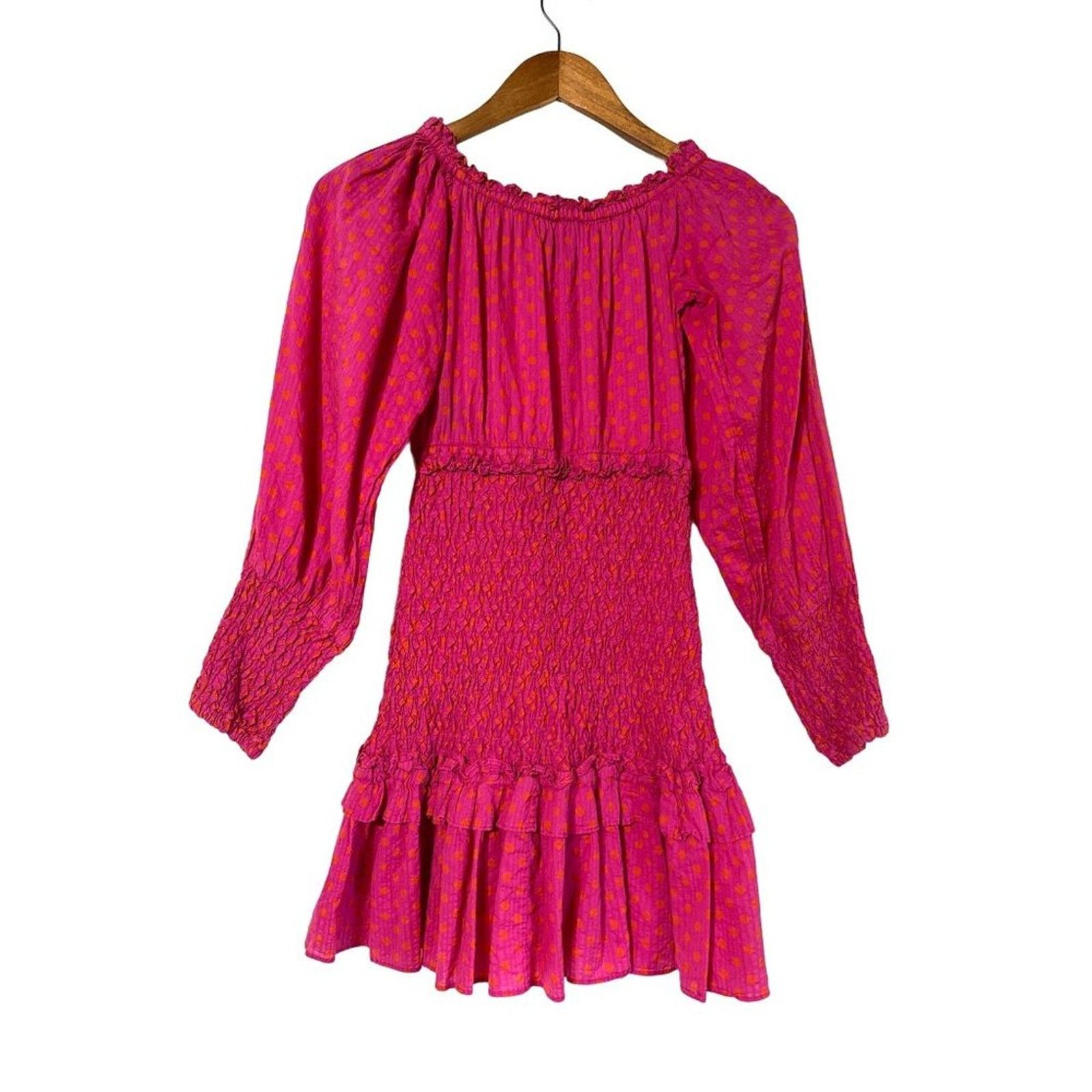 ALEXIS Alexis Marilena Dress Small Smocked Off-shoulder Fuchsia Dot Size S / US 4 / IT 40 - 5 Thumbnail