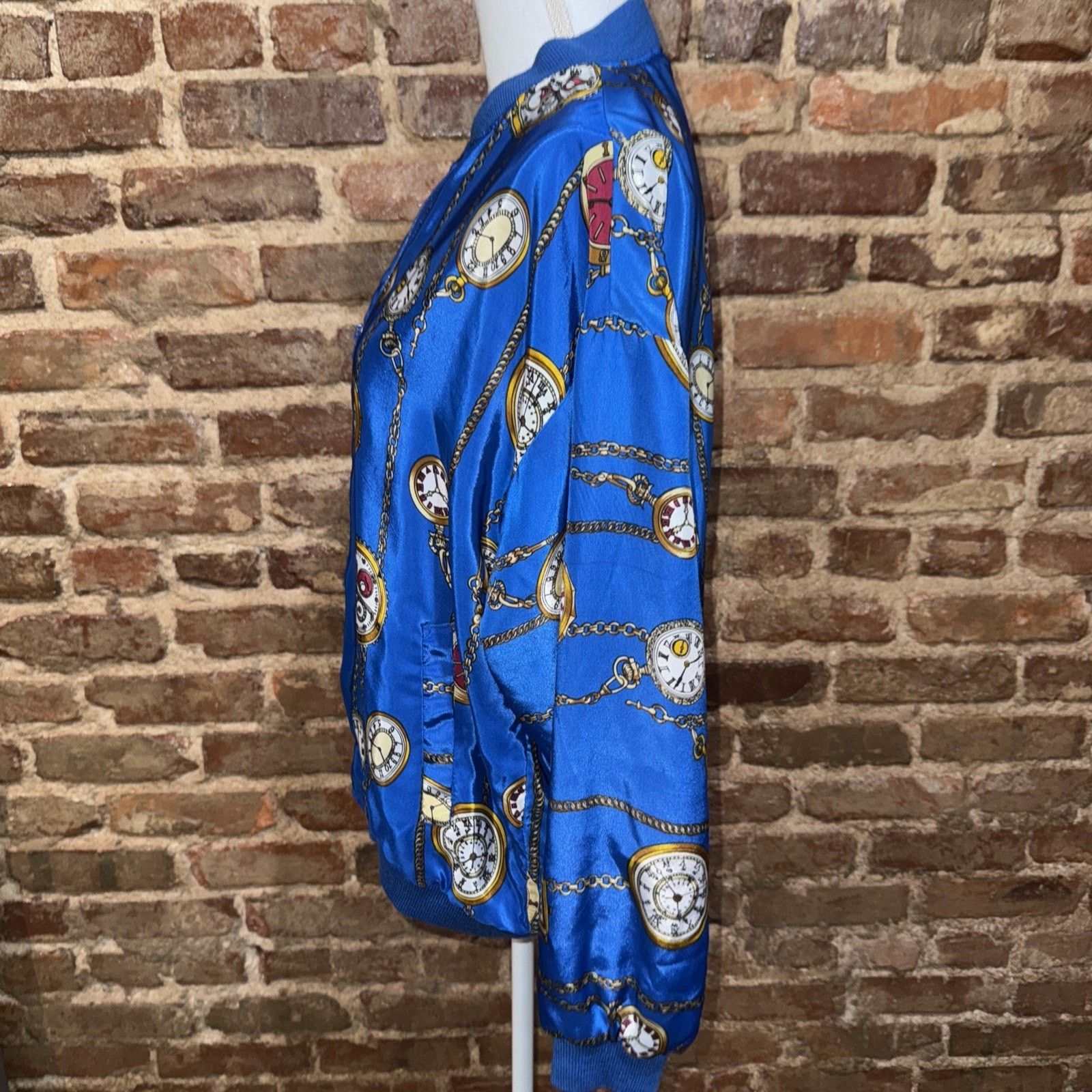 The Unbranded Brand Vintage Y2K Bomber Blue Watch Chain Design Sz L Satin Retro Size L / US 10 / IT 46 - 2 Thumbnail