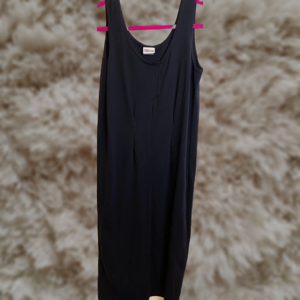 Vintage Styleworks Solid Black Sleeveless Jumper Dress Women Medium Pleated Dress Shirt