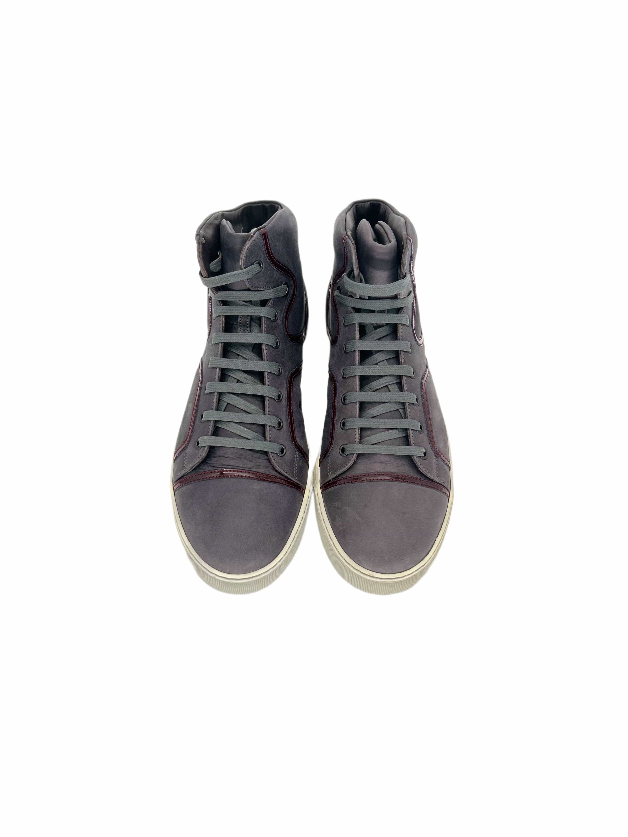 Lanvin Lanvin Grey Leather Hi Top Sneaker With Bordeaux Leather Size US 7 / EU 40 - 3 Thumbnail