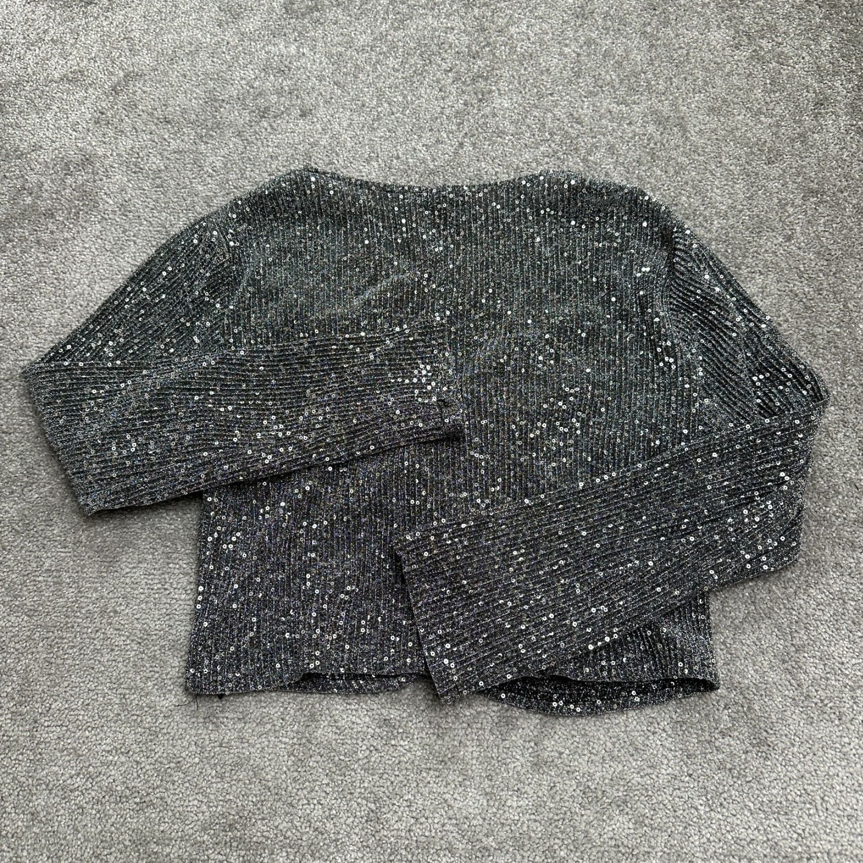 AQUA Aqua Blouse Womens XL Black Cropped V-Neck Twisted Metallic Glitter Knit Party Cropped Top Size XL / US 12-14 / IT 48-50 - 2 Thumbnail