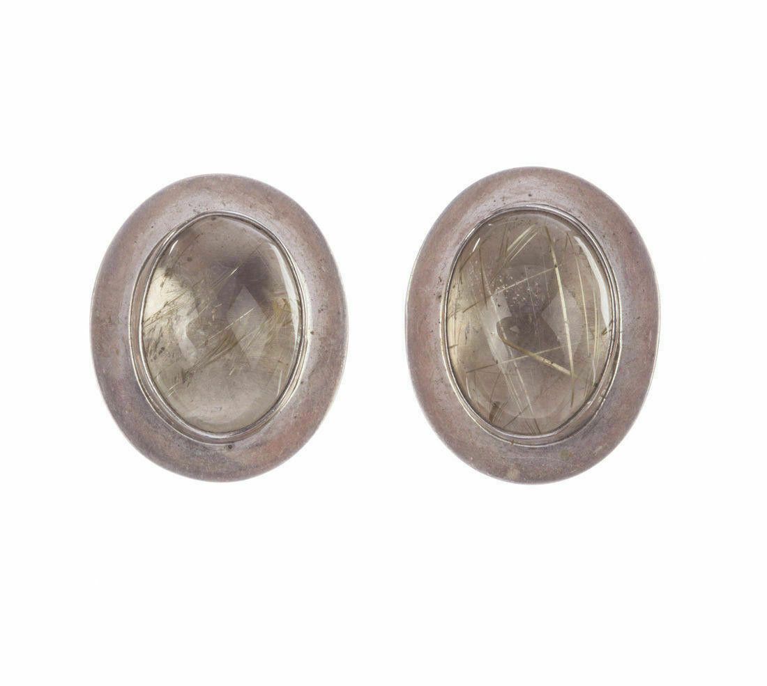 Designer Sterling Silver Rutilated Quartz Cabochon Earrings Size ONE SIZE - 2 Thumbnail