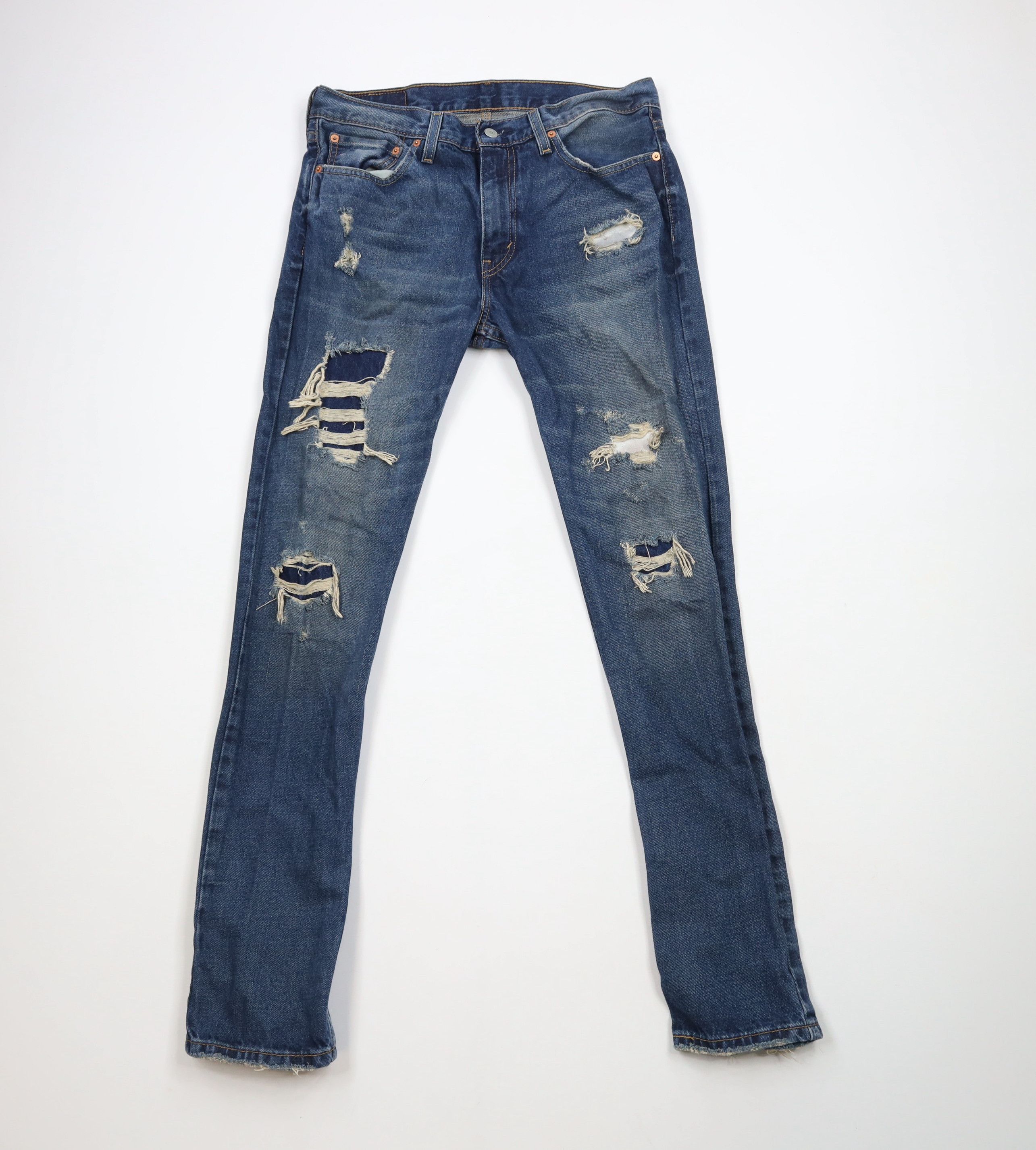 Levi's × Vintage Vintage Y2K Levis Ripped Slim Fit Denim Jeans Blue Cotton Size US 33 - 1 Thumbnail