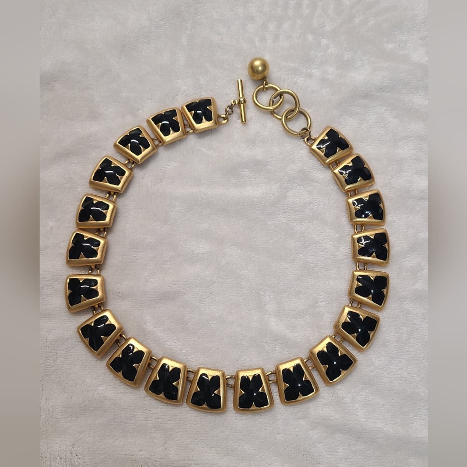 image of Vintage 80's Anne Klein Couture Art Deco Statement Necklace in Gold, Women's