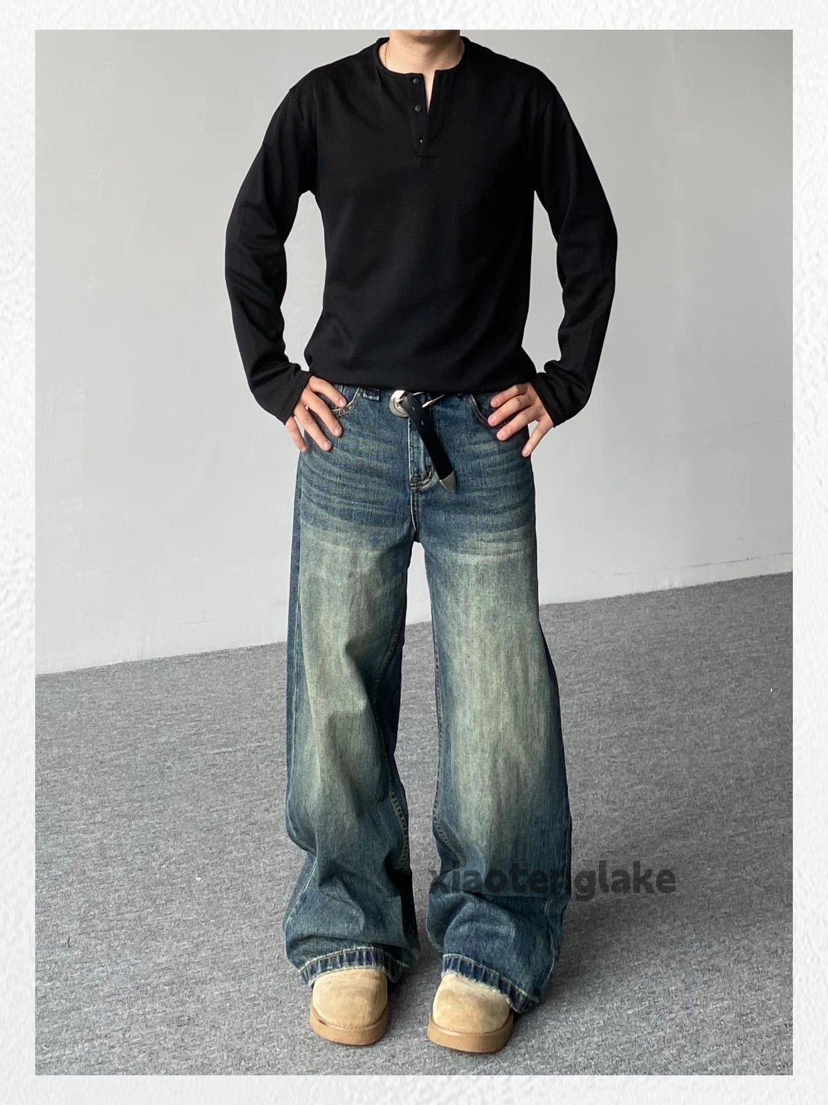 Jean Custom washed faded wide Leg loose yuppie cleanfit jeans Size US 36 / EU 52 - 1 Thumbnail