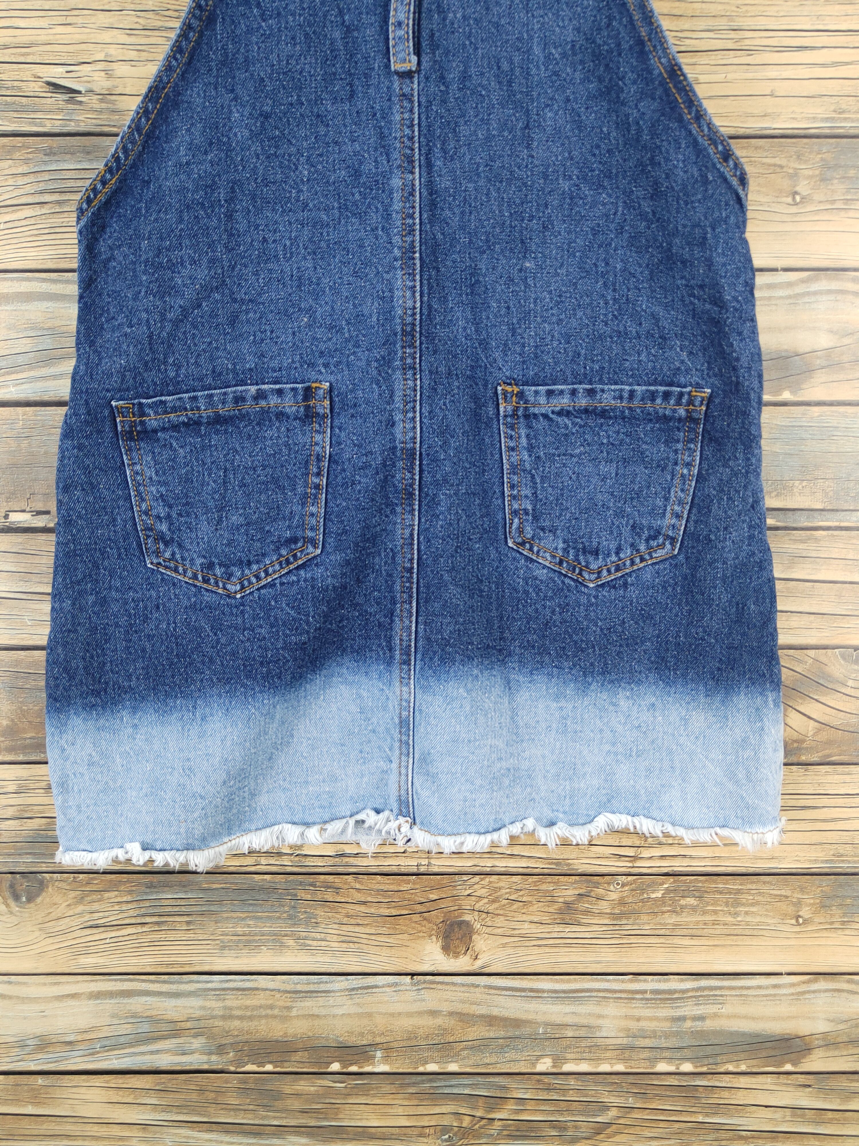 Japanese Brand × Vintage Eptison Dark Blue Distressed Denim Skirt Jumpsuits Size 29" - 10 Thumbnail