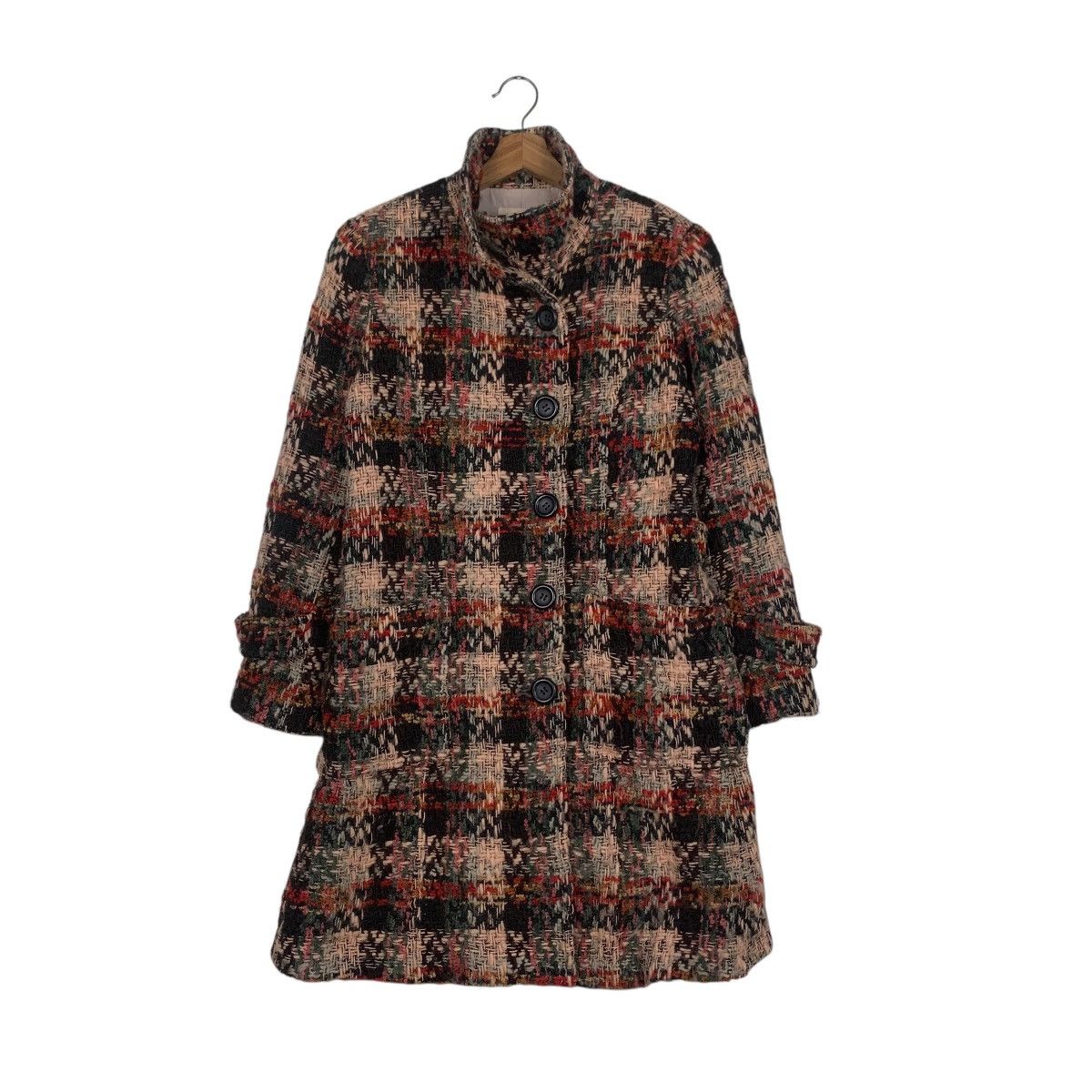 Japanese Brand RAISON Made in Japan Checkered Tweed Long Coat #1811-C20 Size S / US 4 / IT 40 - 1 Thumbnail