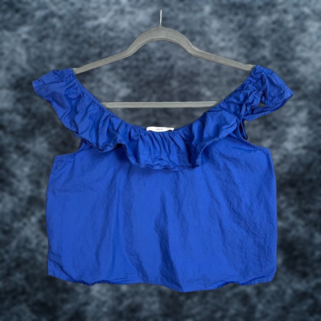Mango Mango MNG Womens Blue Ruffled Off-Shoulder Sleeveless Top Size Small Casual Shirt Blouse Womens Size S / US 4 / IT 40 - 1 Thumbnail