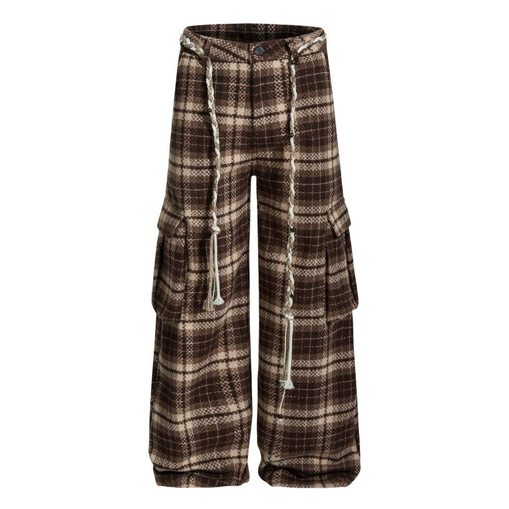 Vintage Men's loose wide-leg drawstring plaid casual loose trousers Size US 32 / EU 48 - 1 Thumbnail