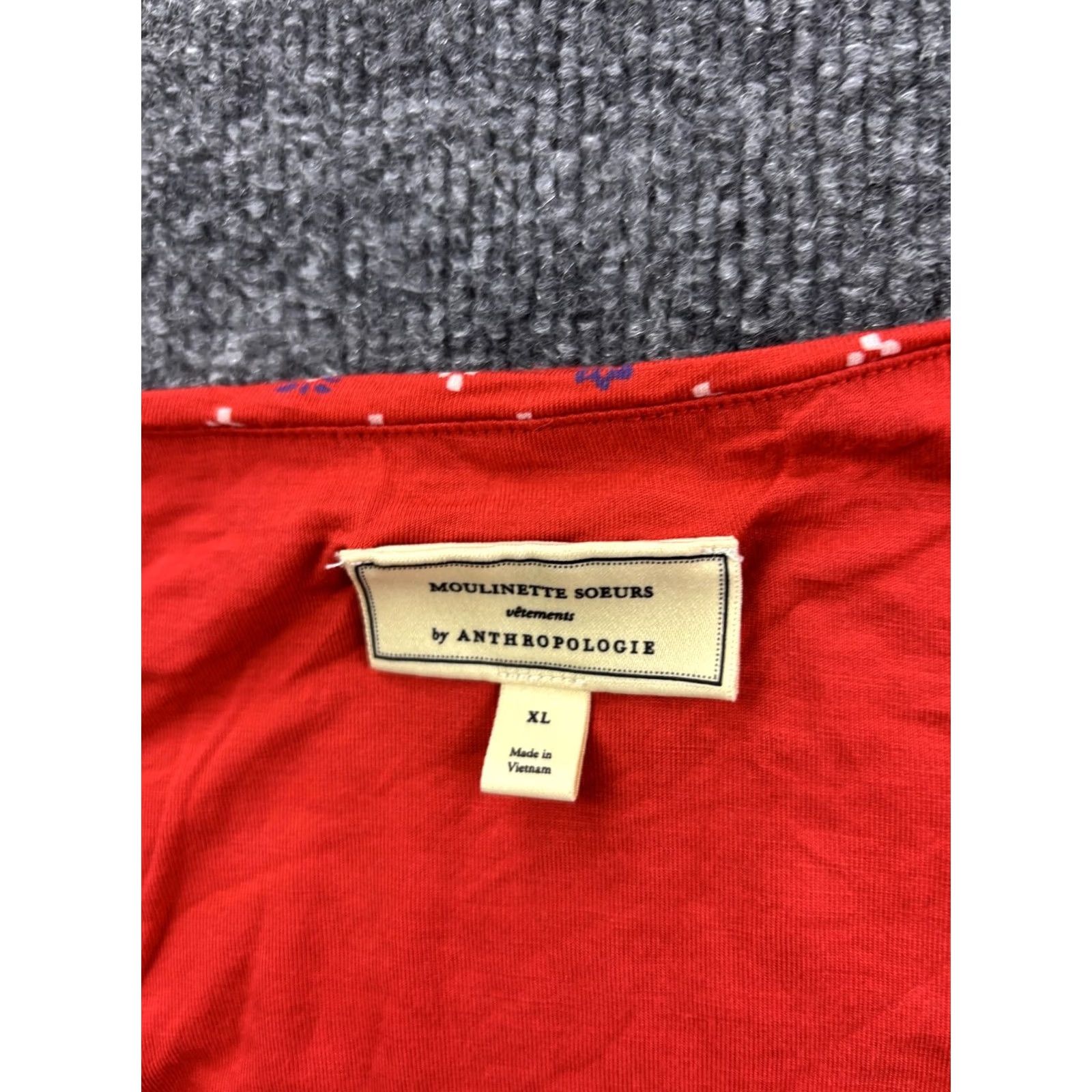 Vintage Moulinette Soeurs Dress Womens XL Red V-Neck Ruched Bodycon Long Anthropologie Dress Size XL / US 12-14 / IT 48-50 - 2 Thumbnail