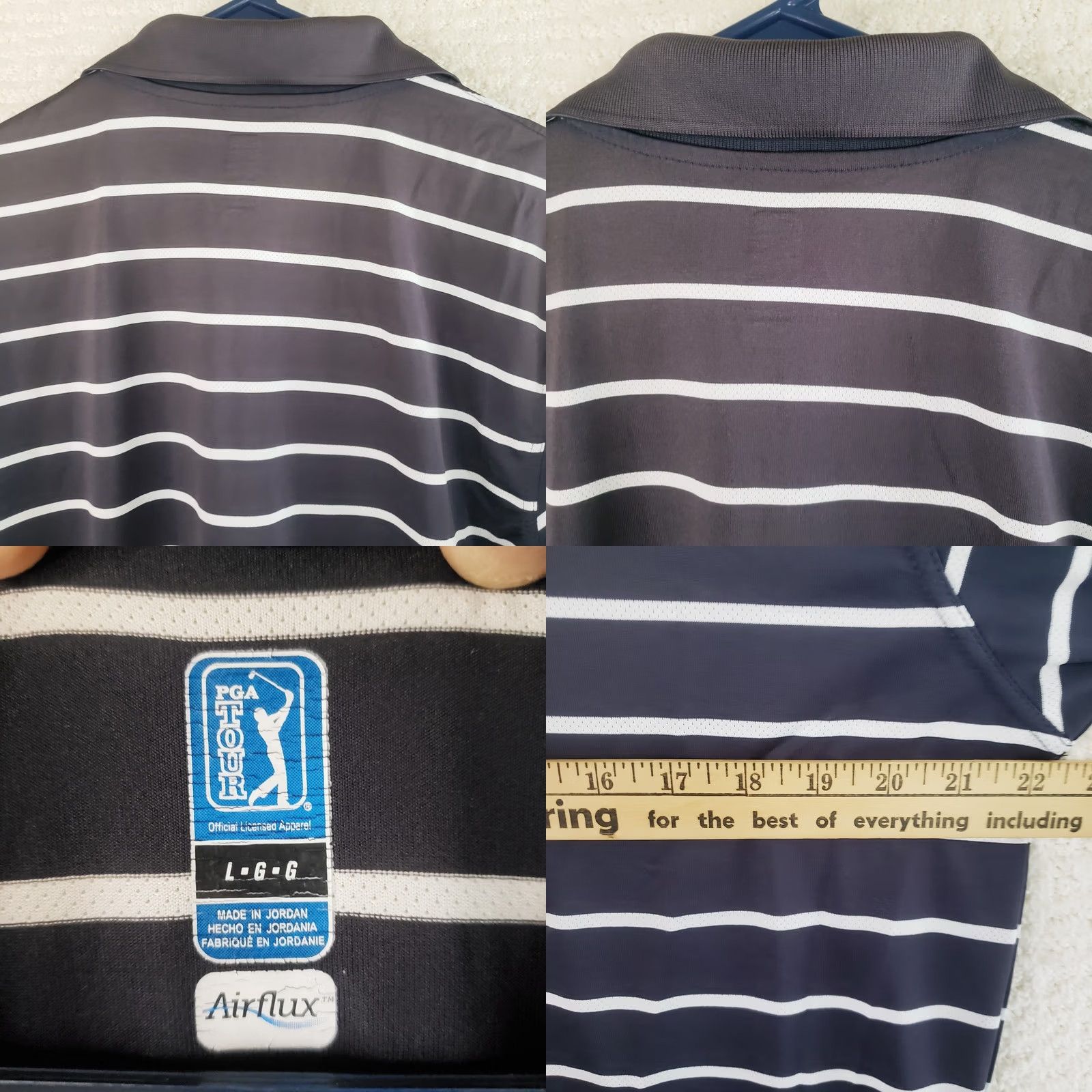 PGA Tour PGA TOUR Polo Men L Dark Gray Black Striped Airflux Stretch Short Sleeve Collared Pullover Performance Golf Rugby Sports Shirt Mens Size US L / EU 52-54 / 3 - 8 Thumbnail