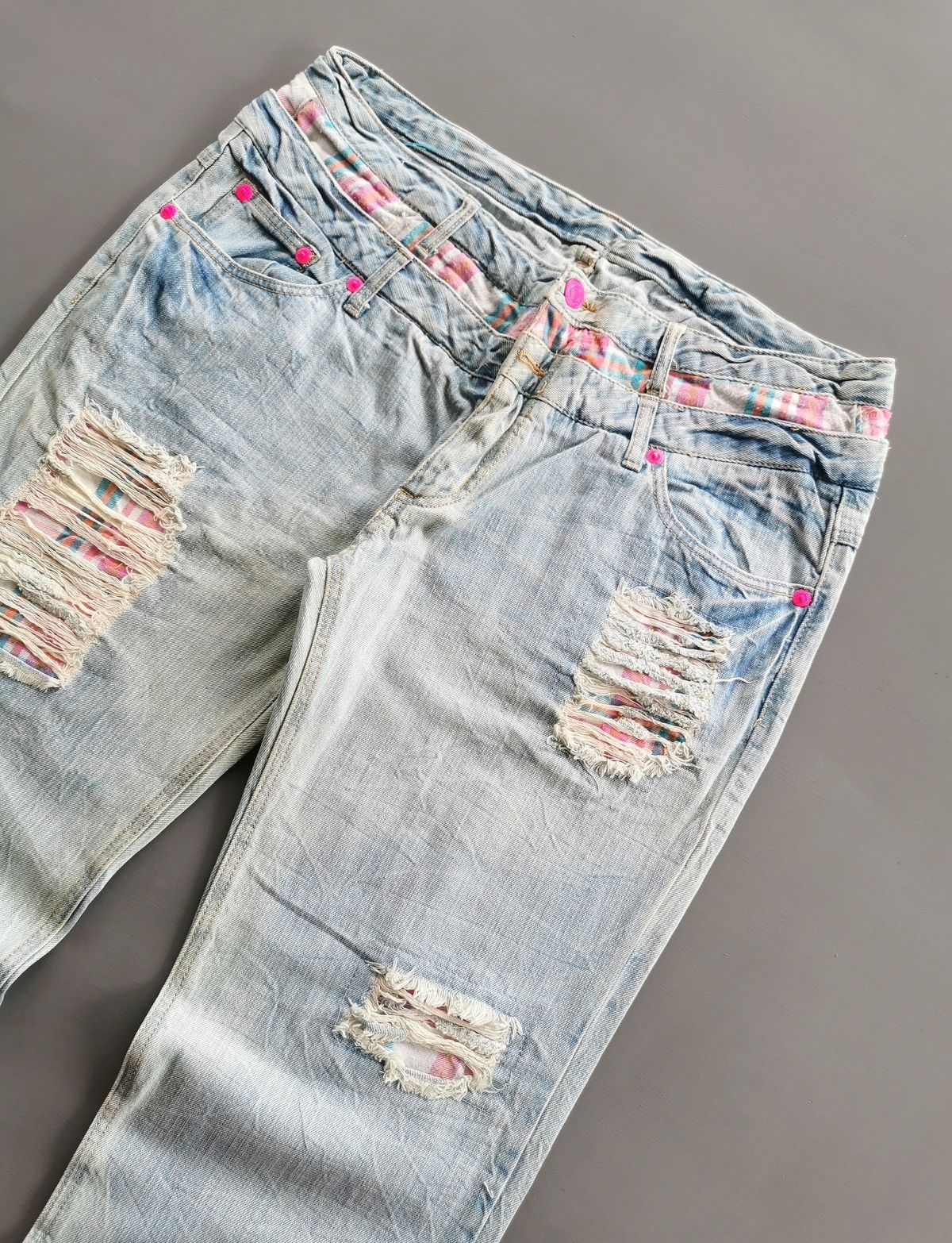 If Six Was Nine Unbrand Double Waist Patchwork Distressed Jeans Size US 37 - 2 Thumbnail
