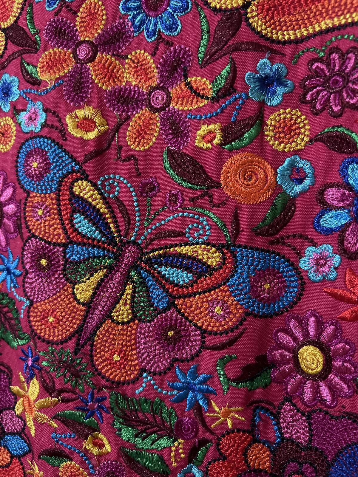 The Unbranded Brand Bohemian Embroidered Burgundy Midi Dress Butterfly XL-2X Size XL / US 12-14 / IT 48-50 - 3 Thumbnail