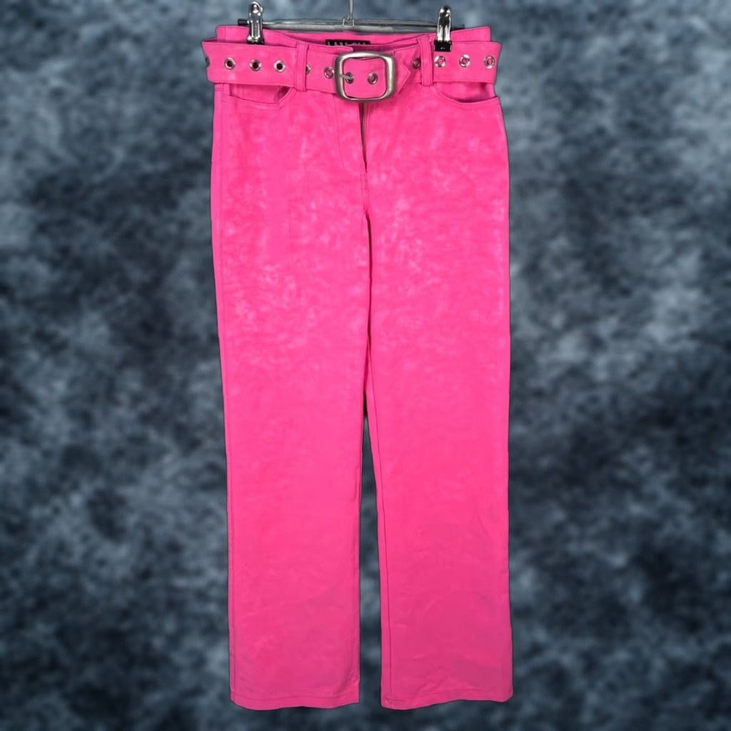 I.AM.GIA I.AM.GIA Womens XS Bright Pink Faux Leather Straight Leg Belted Pants Size 26" / US 2 / IT 38 - 1 Thumbnail