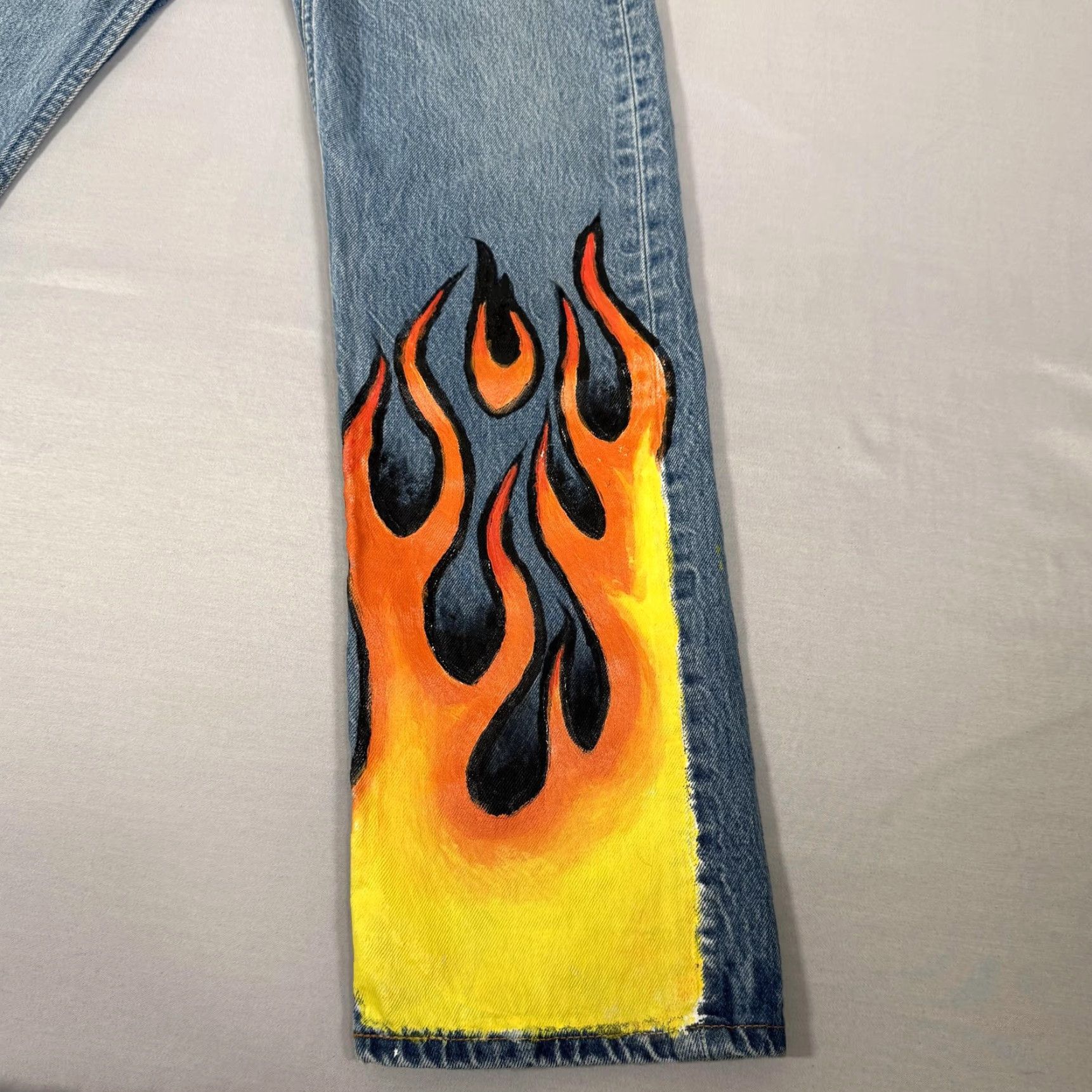 VINTAGE Levi's Jeans Mens 30x30 Blue 501 Straight Fit Denim Pants Flames Y2K 90s