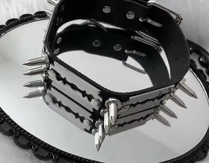 Leather × Metallica PU Leather Spiked Choker Adjustable Necklace Size ONE SIZE - 3 Thumbnail