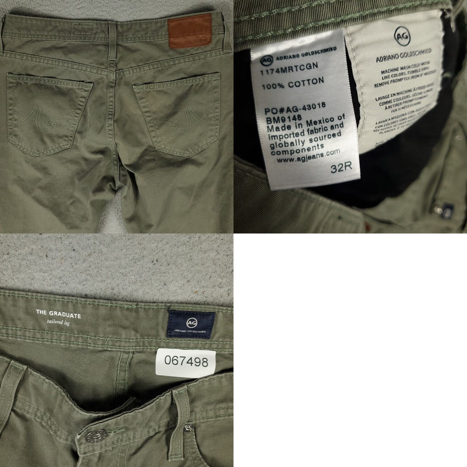 Vintage AG Adriano Goldschmied Jeans Mens 32x27 Green The Graduate Tailored Leg Jeans Size US 32 / EU 48 - 8 Thumbnail