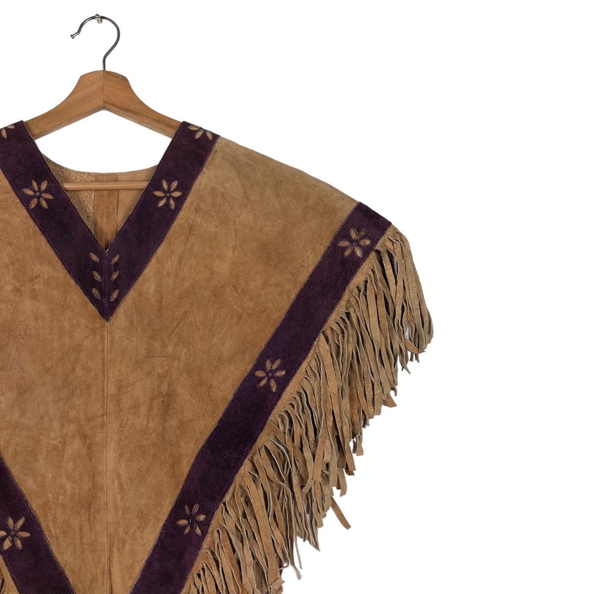 Japanese Brand 🔥VINTAGE PONCHO GENUINE LEATHER COWBOY DESIGN RED INDIANS Size US M / EU 48-50 / 2 - 6 Thumbnail