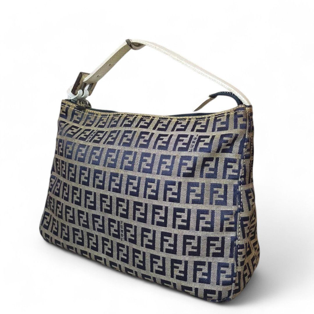 Fendi - Pouch Handbag Leather Canvas Monogram FF Beige