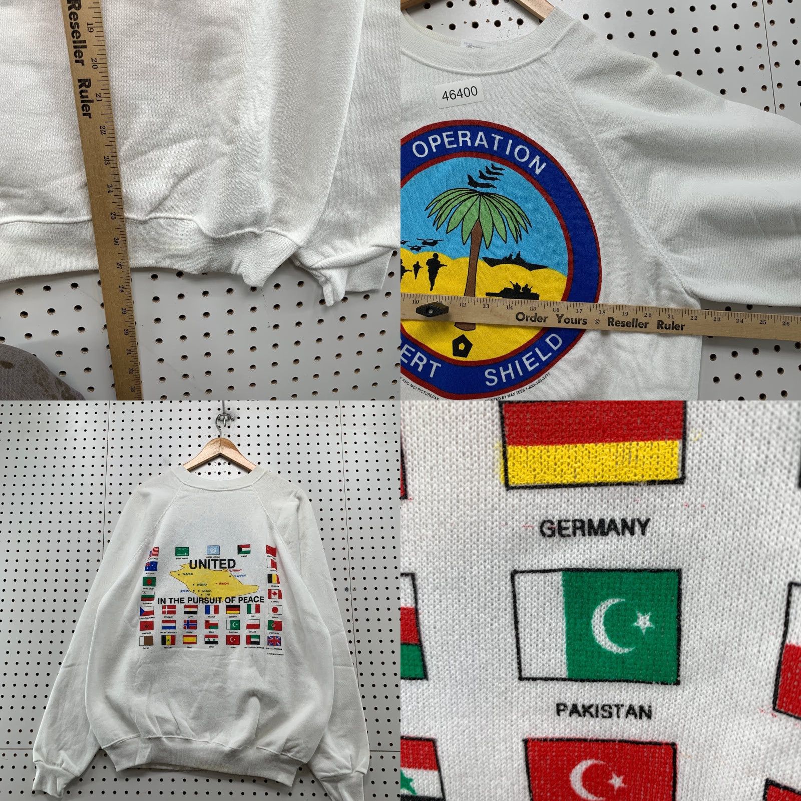 Hanes VINTAGE Hanes Sweatshirt Mens XL White 90s Military War Peace Graphic Print Desert Storm Crew Neck Long Sleeve Pullover Regular Comfort Size US XL / EU 56 / 4 - 9 Thumbnail