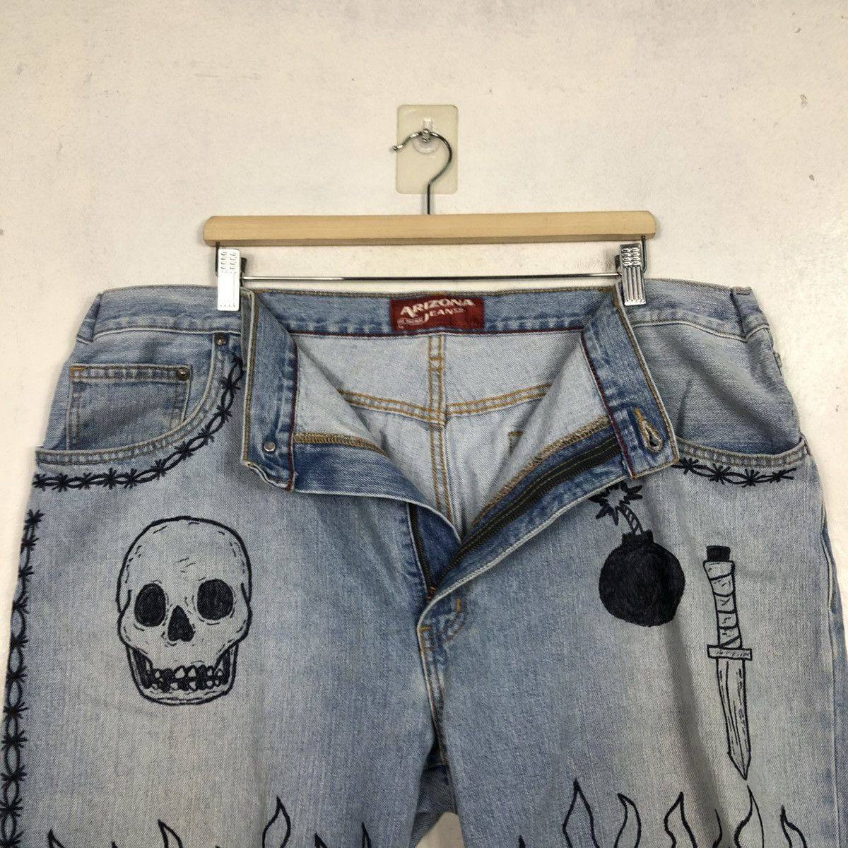 Vintage 🔥VINTAGE BIKER SHORT DENIM PANTS ARIZONA SKELETON DESIGN Size US 38 / EU 54 - 18 Thumbnail