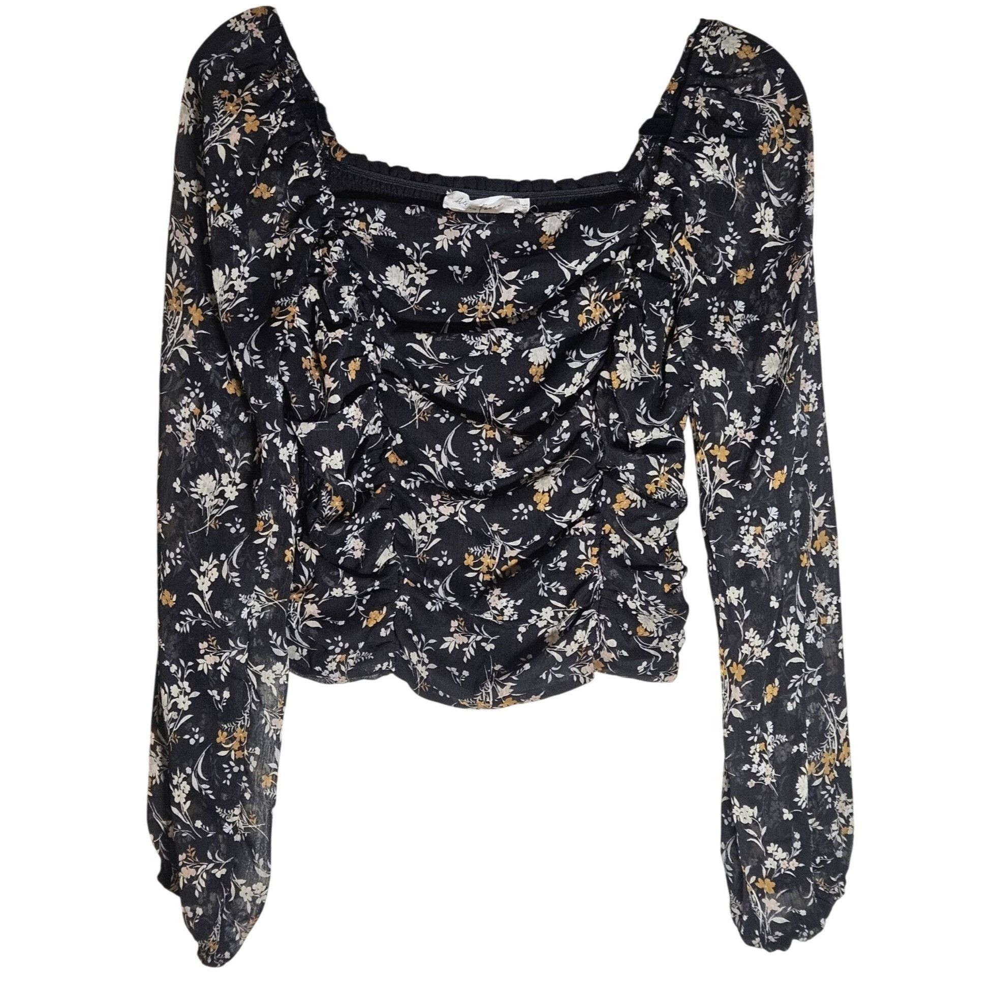 Other All In Favor Women’s Smocked Floral Blouse Black M Ruched Co Size M / US 6-8 / IT 42-44 - 2 Thumbnail