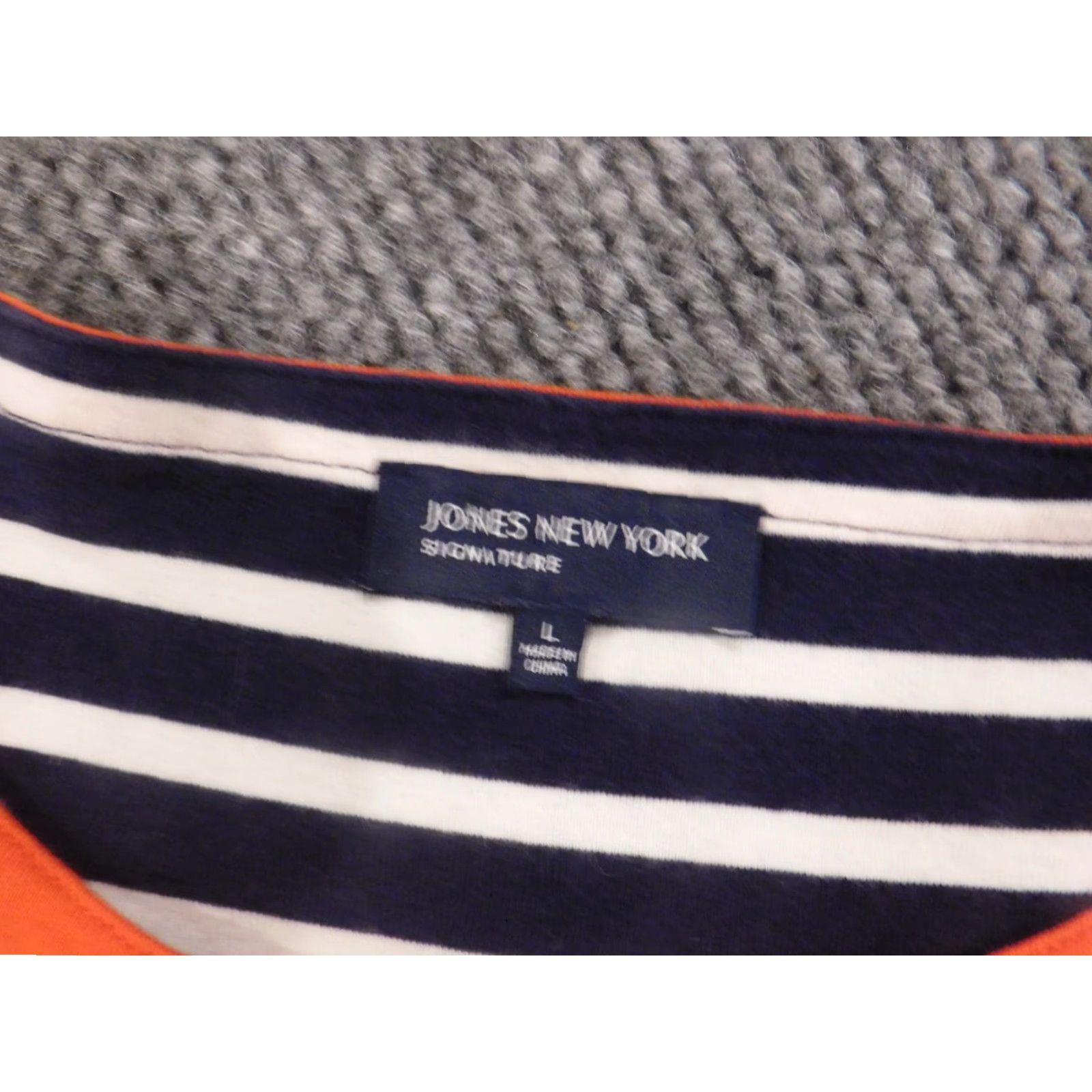 Jones New York Jones New York Womens Sweater L Blue Striped Pullover Knit 100% Cotton Open-Knit Stretch Sports Regular Women Size L / US 10 / IT 46 - 4 Thumbnail