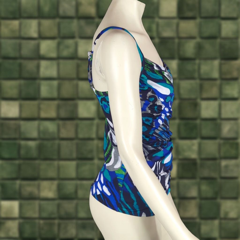 Vintage MAGICSUIT Arianna Tankini Crisscross Ruched Swim Top Sz 14 Colbolt Blue Multi Animal Print Built-In Bra Adjustable Strap Nylon Spandex Ladies Beach Size XL / US 12-14 / IT 48-50 - 1 Thumbnail