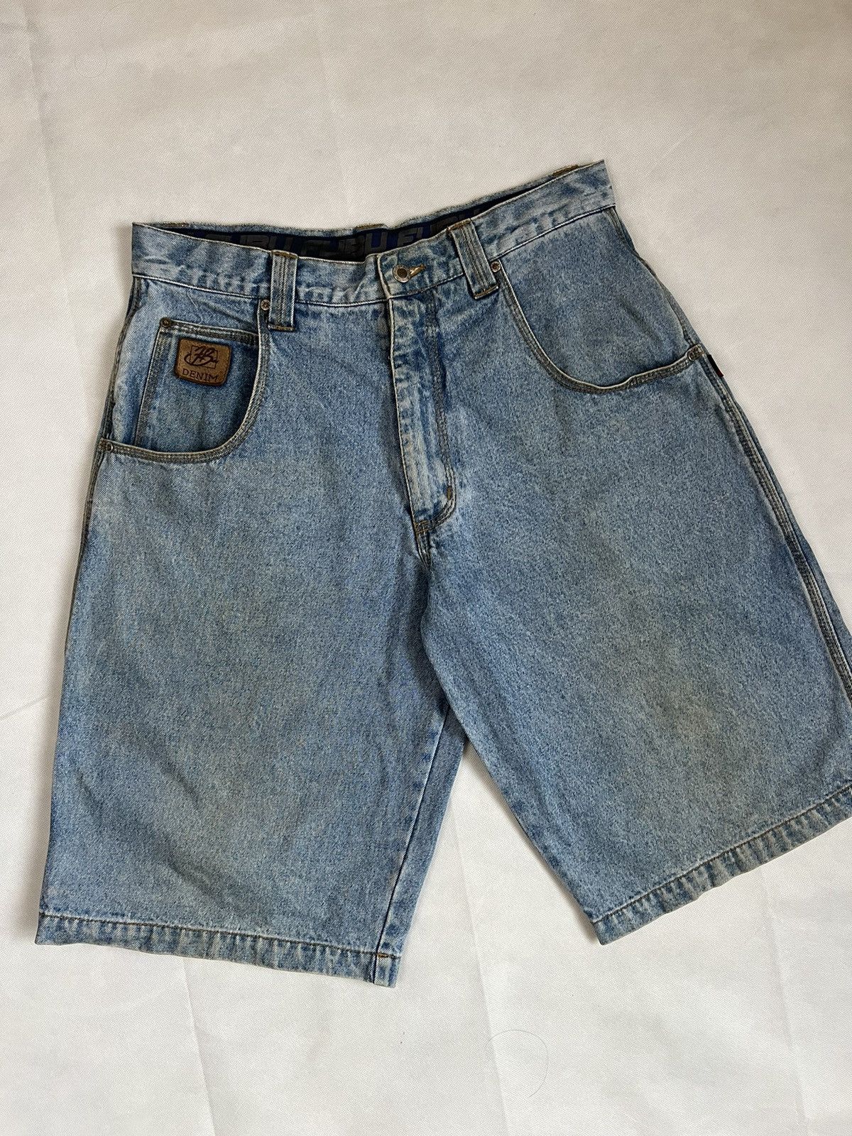 Ecko Unltd. Vintage Y2K Fubu Denim Leather Patch Baggy Jorts Size US 34 / EU 50 - 9 Thumbnail