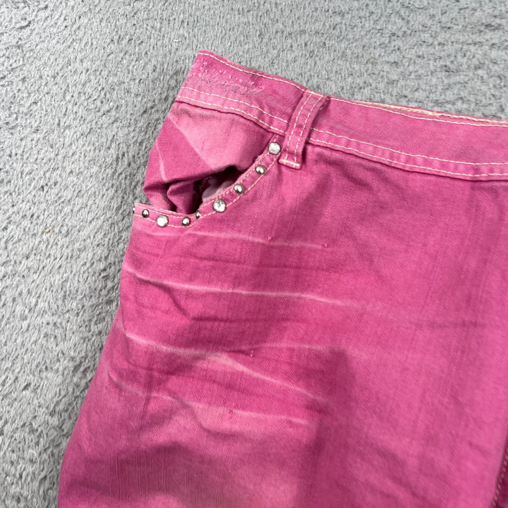 Vintage VTG Apple Bottoms Jeans Womens 39x33 Pink Ombré Distressed Y2K Flared Vintage Women Jeans Distressed Pink Ombré 39x33 Womens VTG Apple Bottoms Jeans Size 39" - 7 Thumbnail