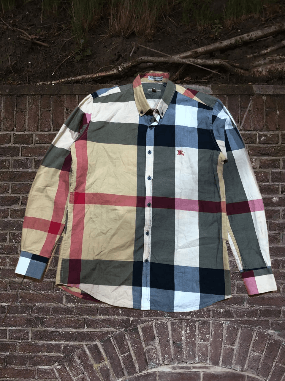Burberry Burberry Beige Check Cotton Button Front Shirt Size US M / EU 48-50 / 2 - 1 Thumbnail