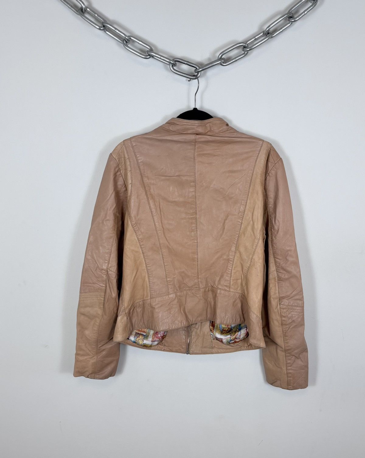 ARMA Arma Collection Women’s Beige Brown Biker Leather Jacket Size XL / US 12-14 / IT 48-50 - 3 Thumbnail