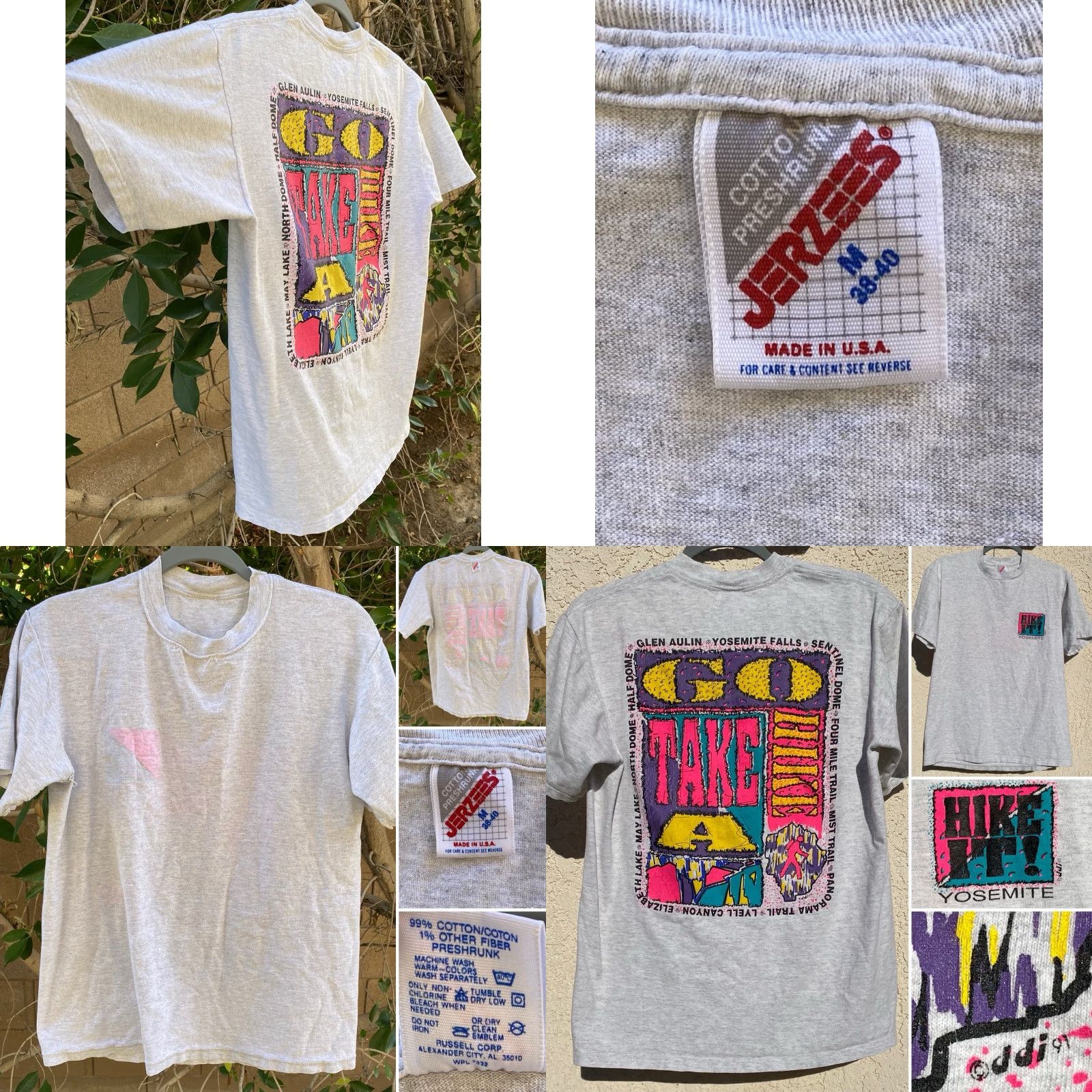Jerzees VINTAGE Jerzees T-Shirt Hike It Yosemite Go Take A Hike Neon Geometric Graphics Gray Size M Men Shirt Size US M / EU 48-50 / 2 - 10 Thumbnail