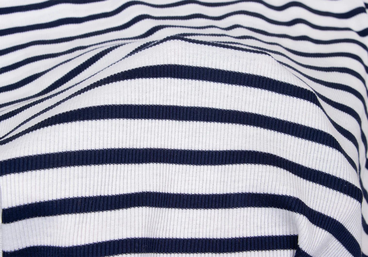 Jean Paul Gaultier Marine Stripe V-Neck Ribbed T-Shirt in Navy and Off-White Size US L / EU 52-54 / 3 - 16 Thumbnail