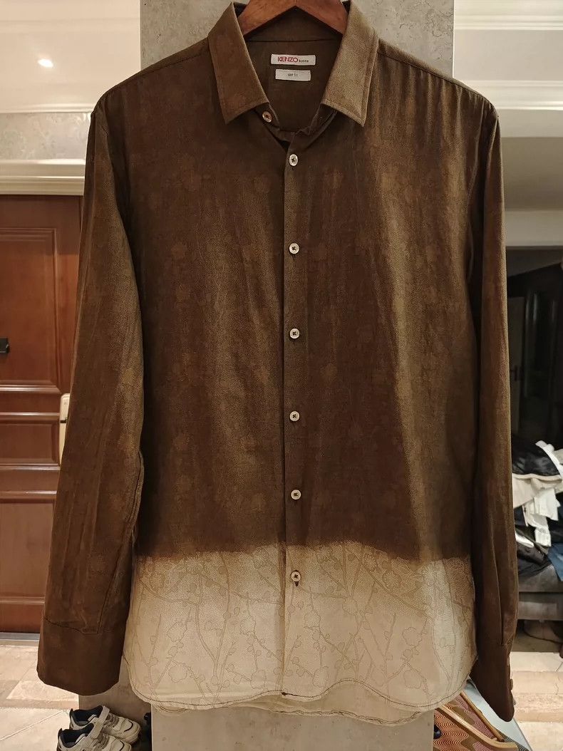 Vintage KENZO Brown Long Sleeve Shirt - dmc Size US L / EU 52-54 / 3 - 1 Thumbnail