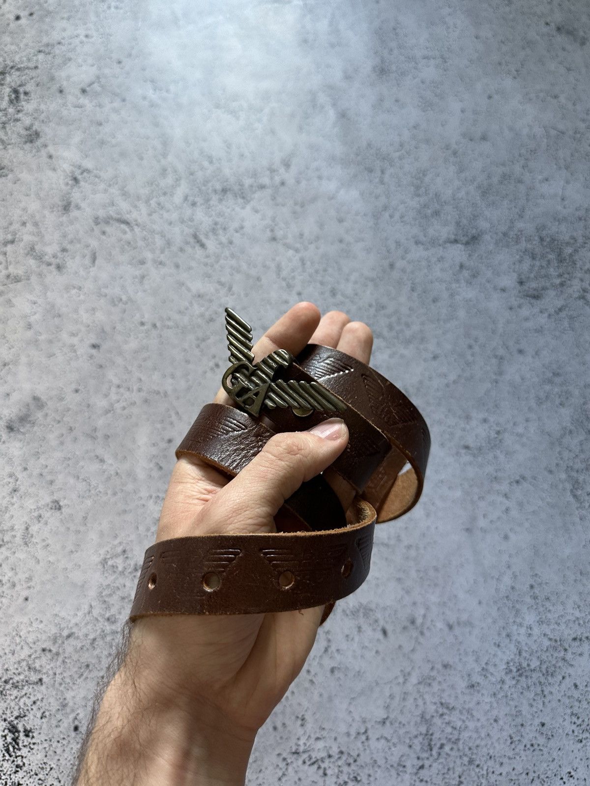 Giorgio Armani × Vintage Vintage Georgia Armani Brown Leather Belt Monogram Logo Y2K Size ONE SIZE - 1 Thumbnail