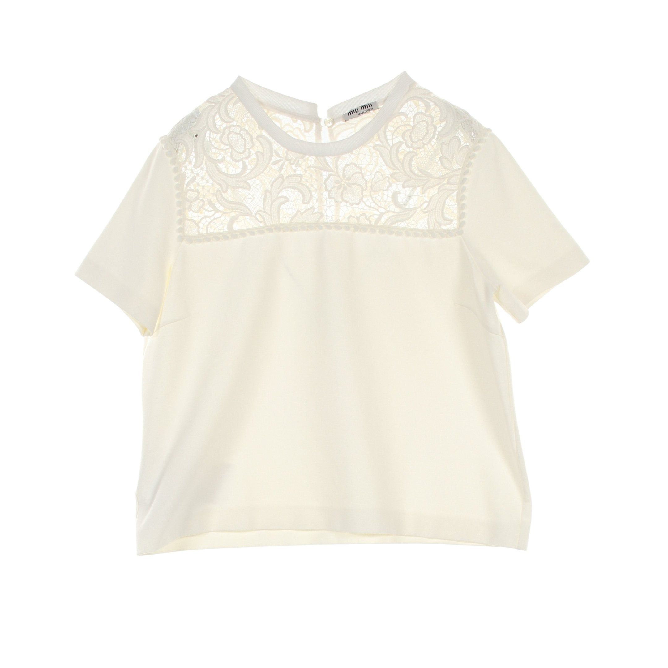 Miu Miu Miu Miu Cut And Sew Short Sleeve Rayon Nylon Off White Lace Color-Block Size ONE SIZE - 1 Thumbnail