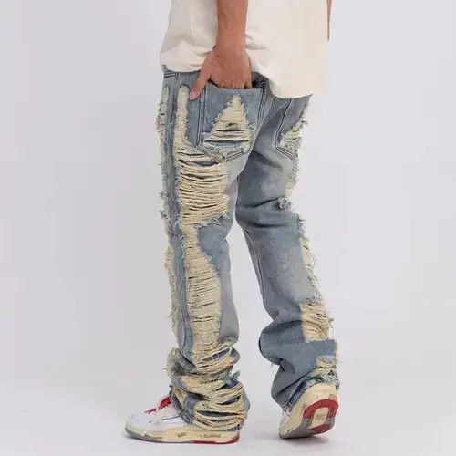 VIBE Ripped Frayed Hole Blue Washed Jeans Size US 32 / EU 48 - 4 Thumbnail
